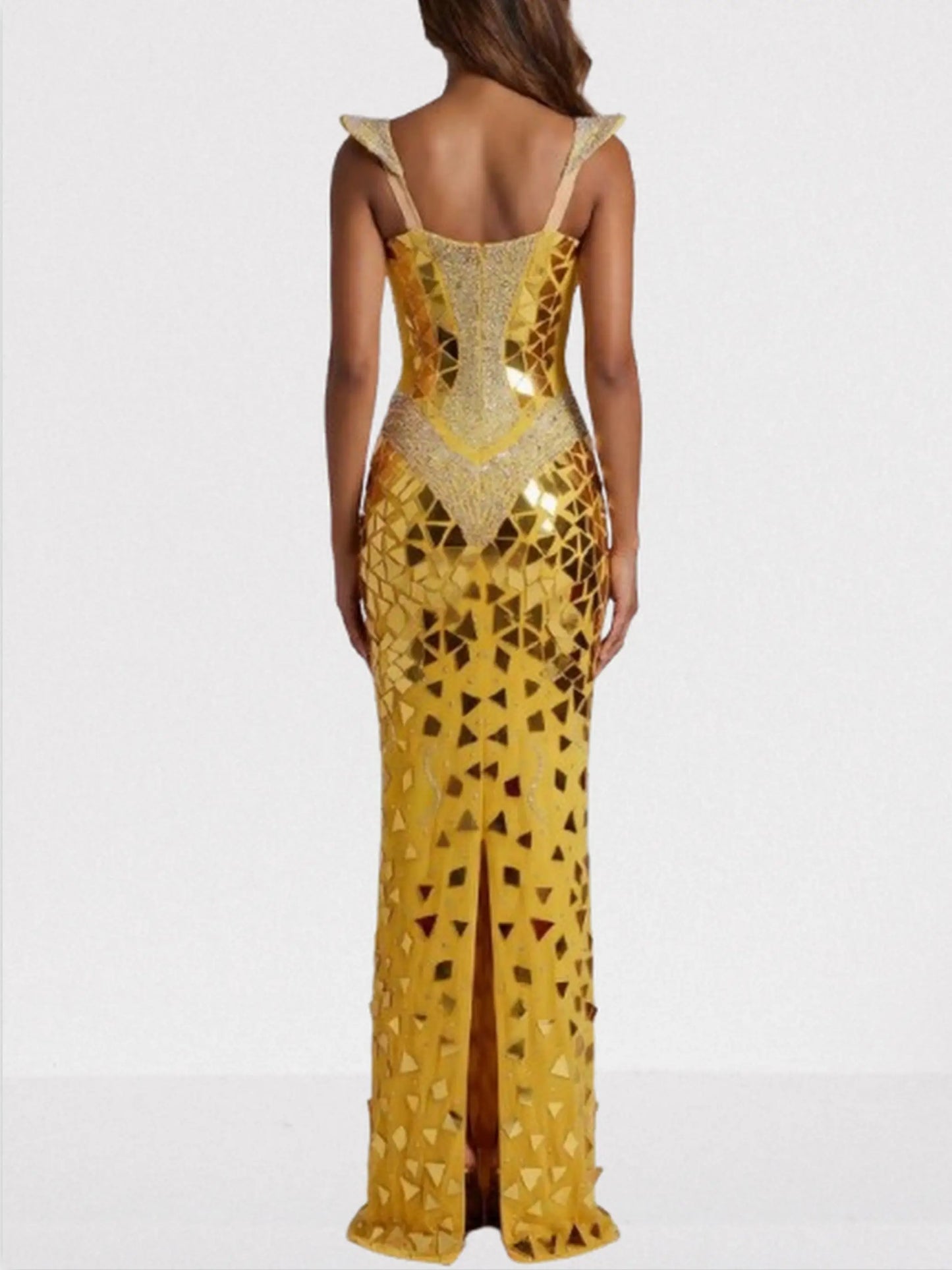 Gold Mirrored Mosaic Evening Gown - Dresses