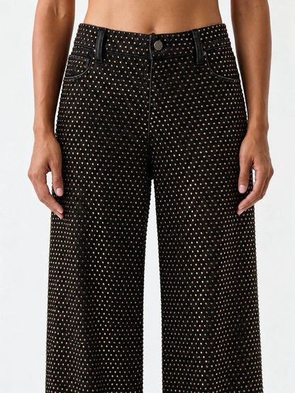 Gold Studded Black Wide Leg Jeans - Jeans & Pants
