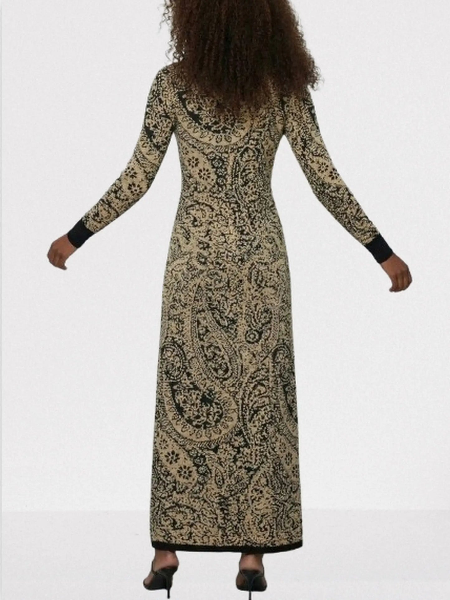 Gold & Black Paisley Knit Longline Cardigan - Sweaters & Knitwear
