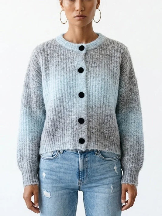 Gradient Textured Knit Button Front Cardigan - Small - Sweaters & Knitwear
