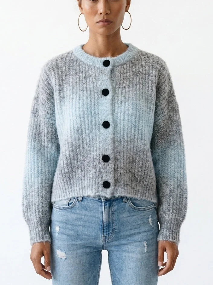 Gradient Textured Knit Button Front Cardigan - Sweaters & Knitwear