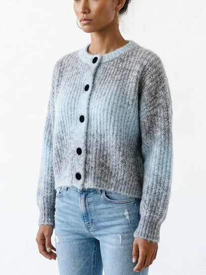 Gradient Textured Knit Button Front Cardigan - Sweaters & Knitwear