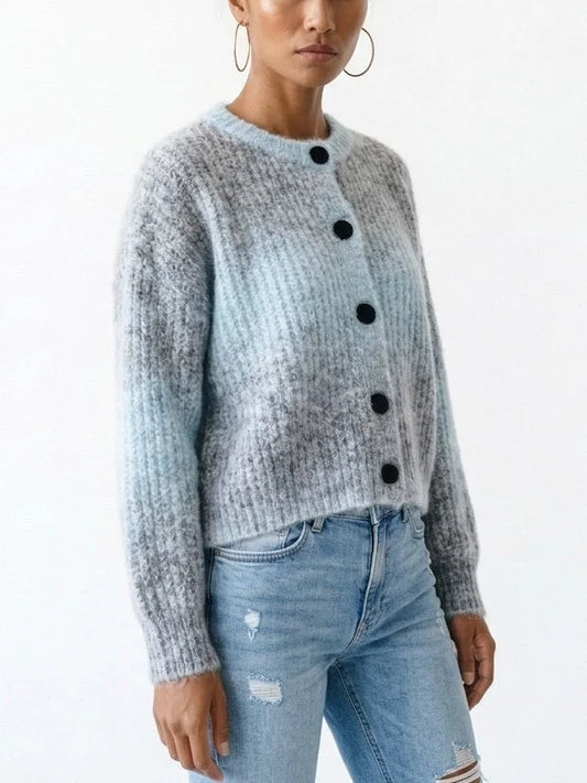 Gradient Textured Knit Button Front Cardigan - Sweaters & Knitwear