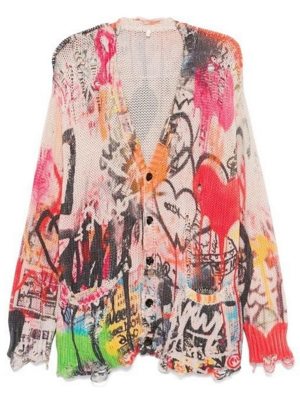 Graffiti Printed Multicolor Distressed Cardigan&nbsp; Branna Couture