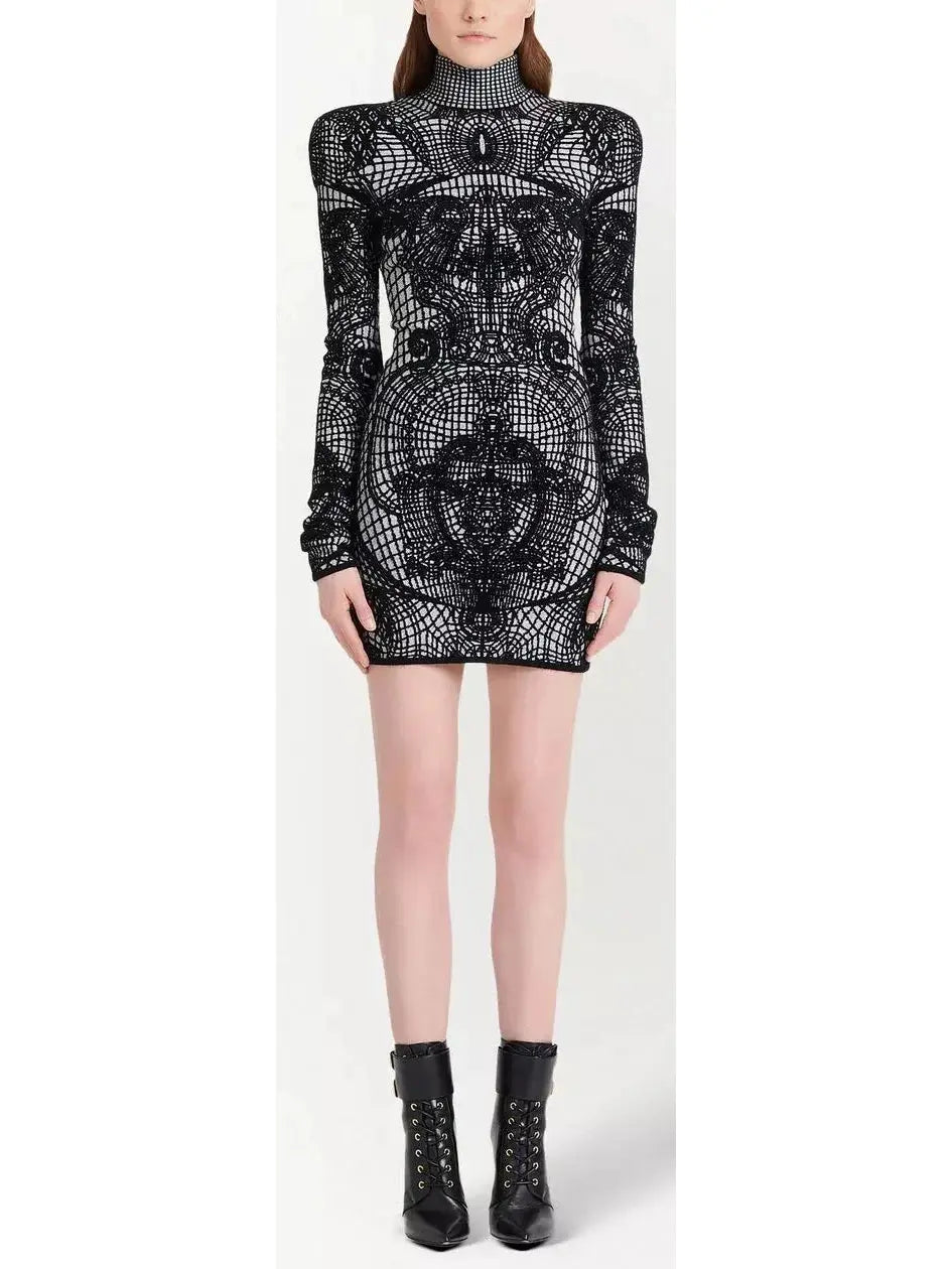 Graphic-Print Fitted Dress - Branna Couture