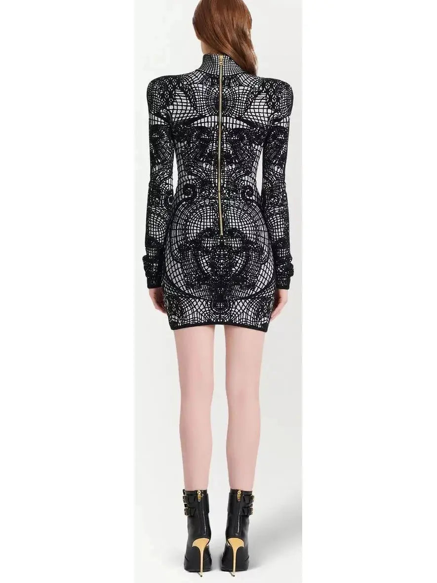 Graphic-Print Fitted Dress - Branna Couture