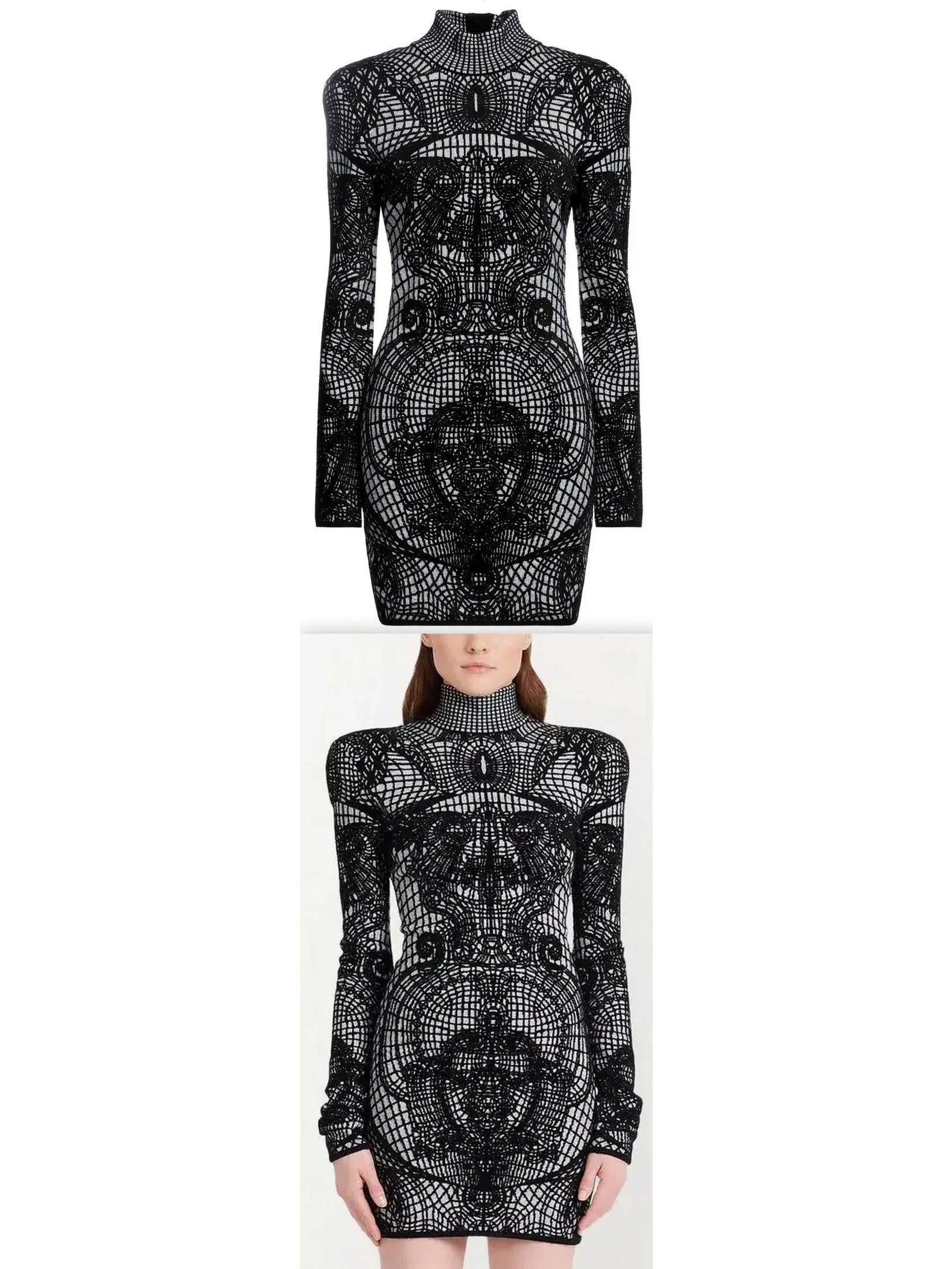 Graphic-Print Fitted Dress - Branna Couture