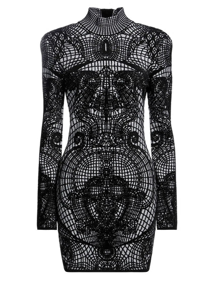 Graphic-Print Fitted Dress - Branna Couture