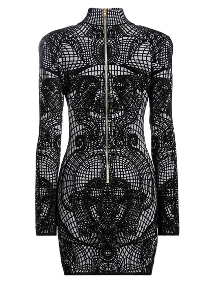 Graphic-Print Fitted Dress - Branna Couture