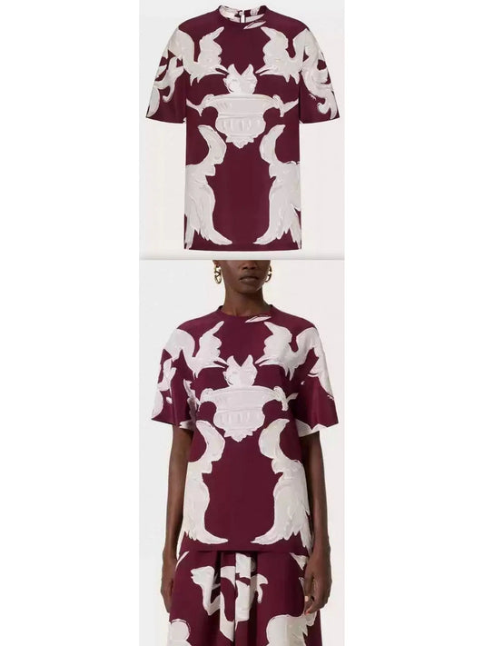 Graphic-Print Silk Short-Sleeve Blouse - Branna Couture