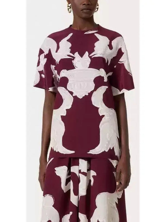 Graphic-Print Silk Short-Sleeve Blouse - Branna Couture