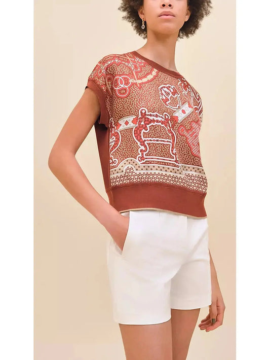 Graphic Printed Short-Sleeve Sweater - Branna Couture