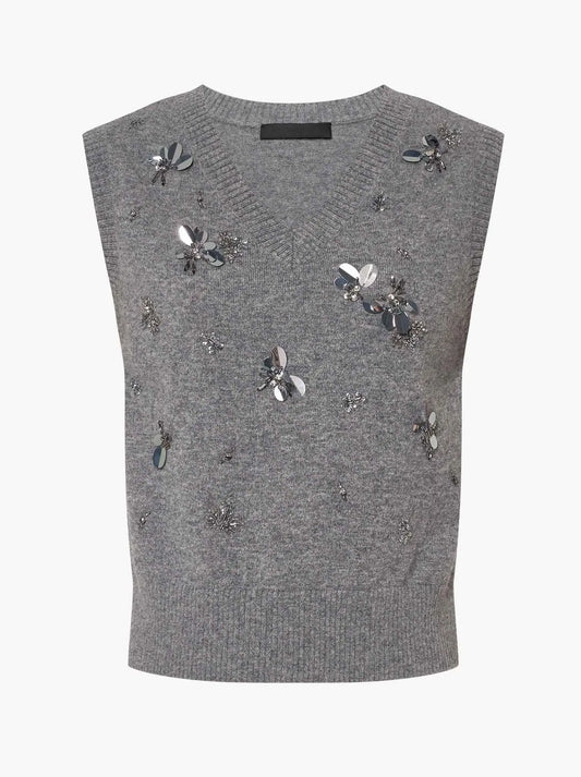 Gray Paillette and Sequin Embroidered Wool Vest - Branna Couture