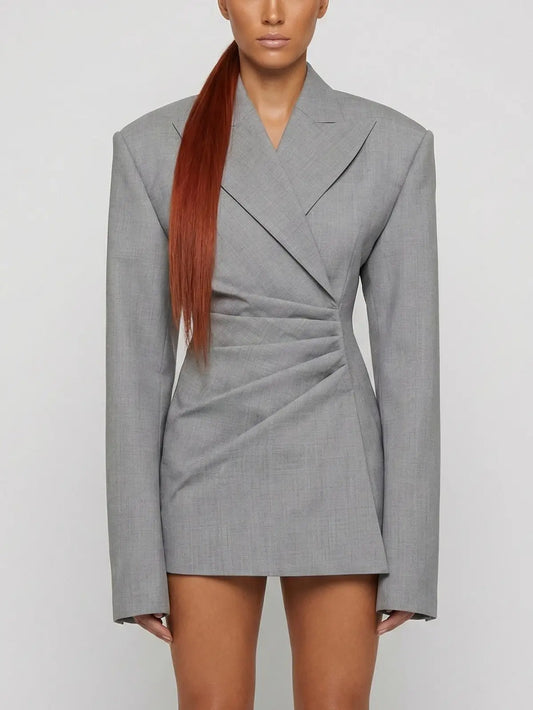 Gray Draped Gathered Tailored Blazer - S - Jackets