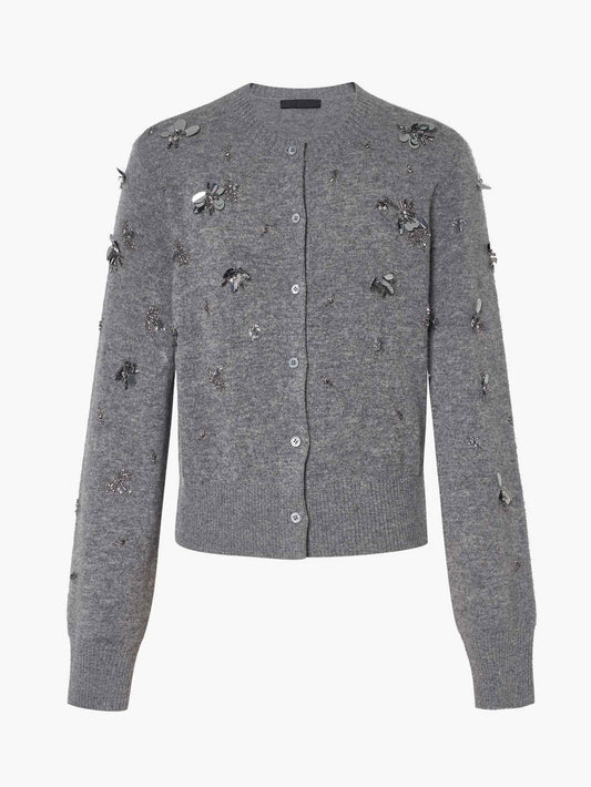 Gray Paillette and Sequin Embroidered Wool Cardigan - Branna Couture