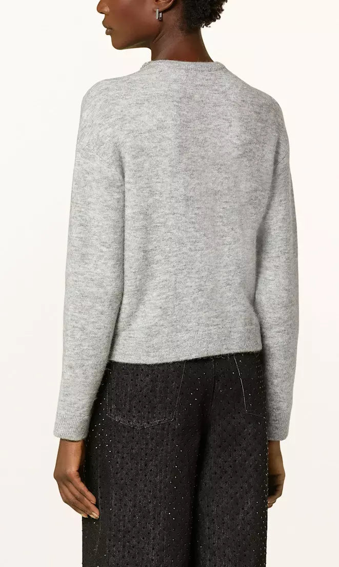 Gray Crystal Trim Cardigan Sweater - Branna Couture