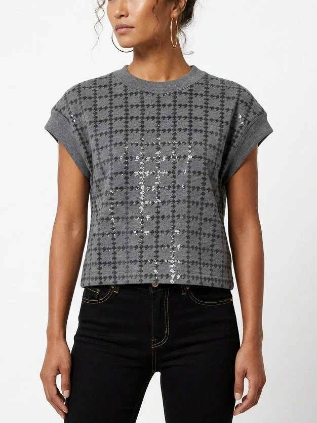 Gray Geometric Sequin Short Sleeve Wool Sweater - Sweaters & Knitwear