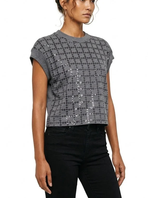 Gray Geometric Sequin Short Sleeve Wool Sweater - Sweaters & Knitwear