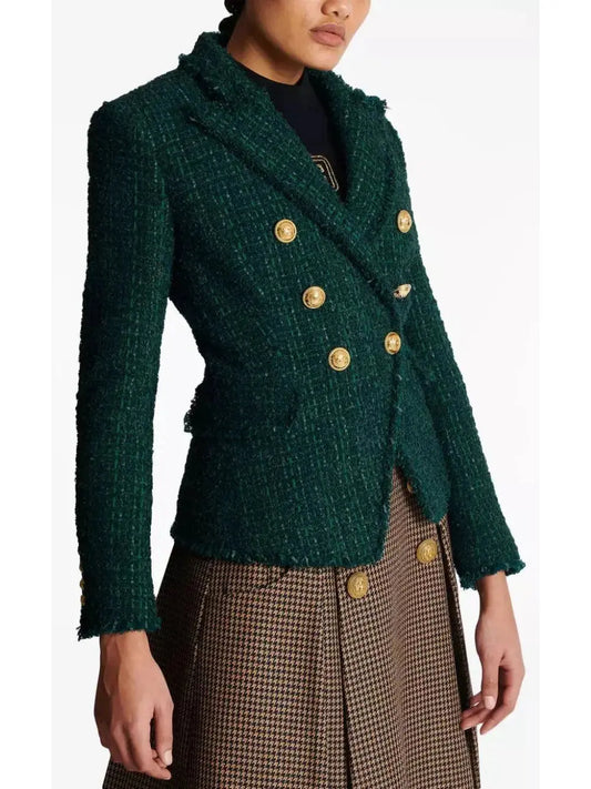 Green Double-Breasted Tweed Jacket - Branna Couture