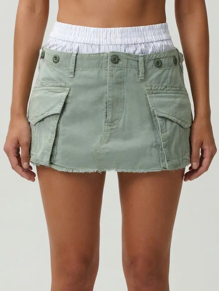 Green Cargo Layered Mini Skort - Small - Skirts
