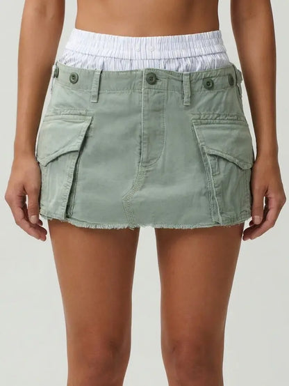 Green Cargo Layered Mini Skort - Small - Skirts