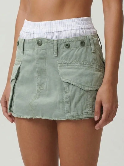 Green Cargo Layered Mini Skort - Skirts