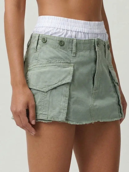 Green Cargo Layered Mini Skort - Skirts