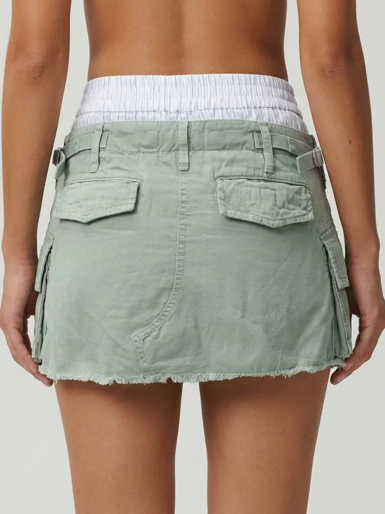 Green Cargo Layered Mini Skort - Skirts
