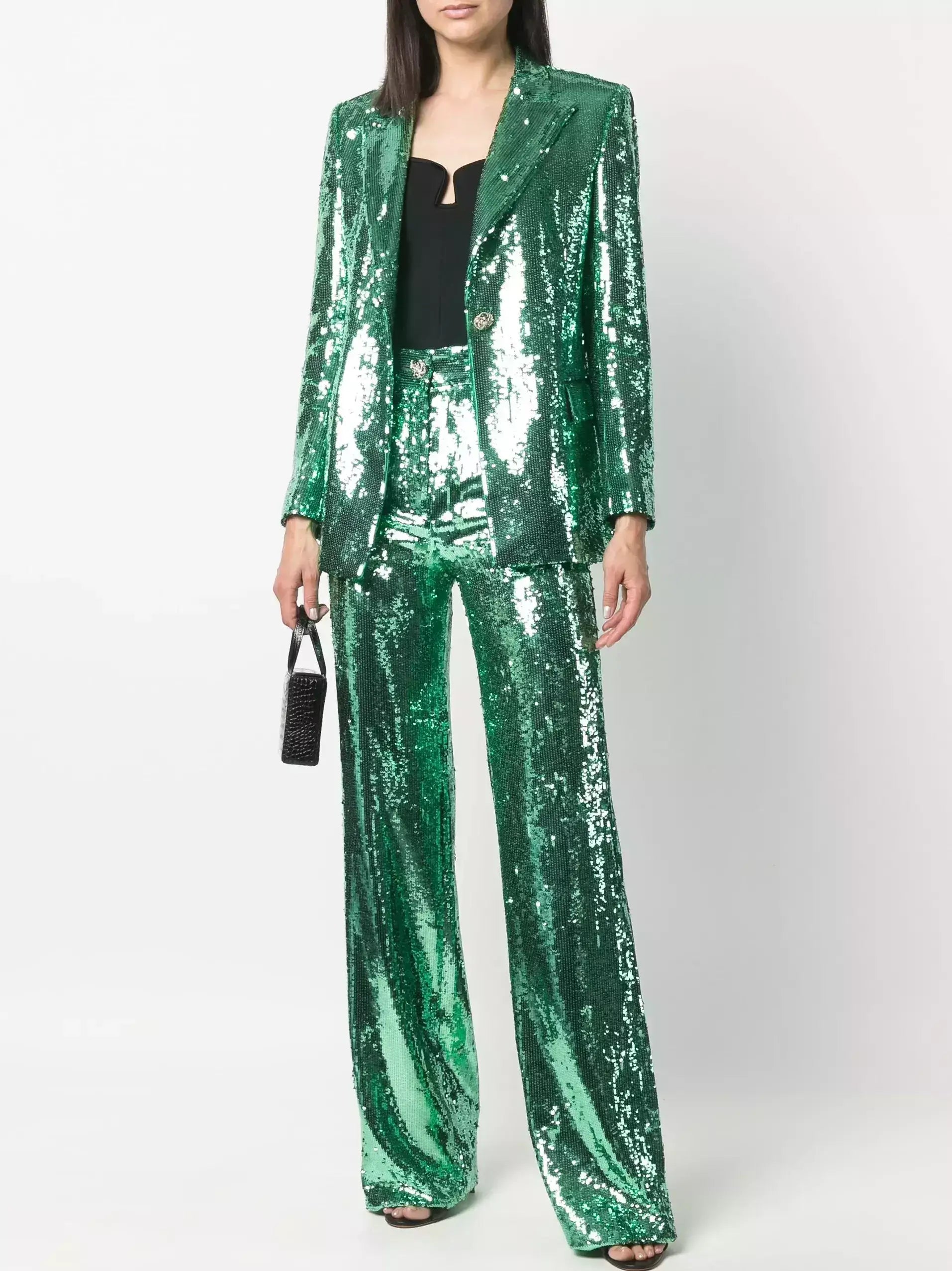 Green Sequin-Embellished Blazer and Pant Suit - Suits & Sets