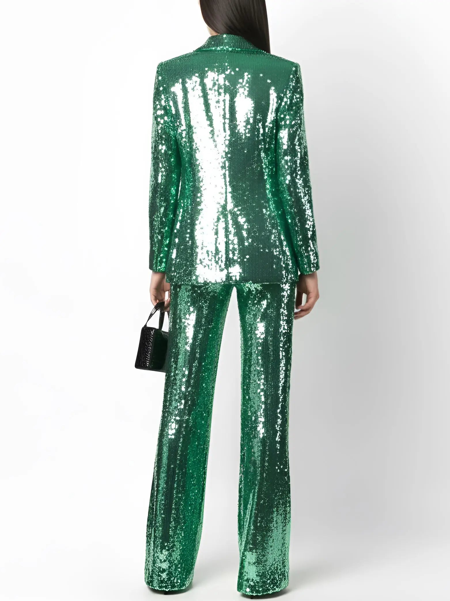 Green Sequin-Embellished Blazer and Pant Suit - Suits & Sets