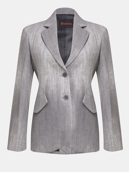 Grey-Blend Single-Breasted Woven Blazer - Branna Couture