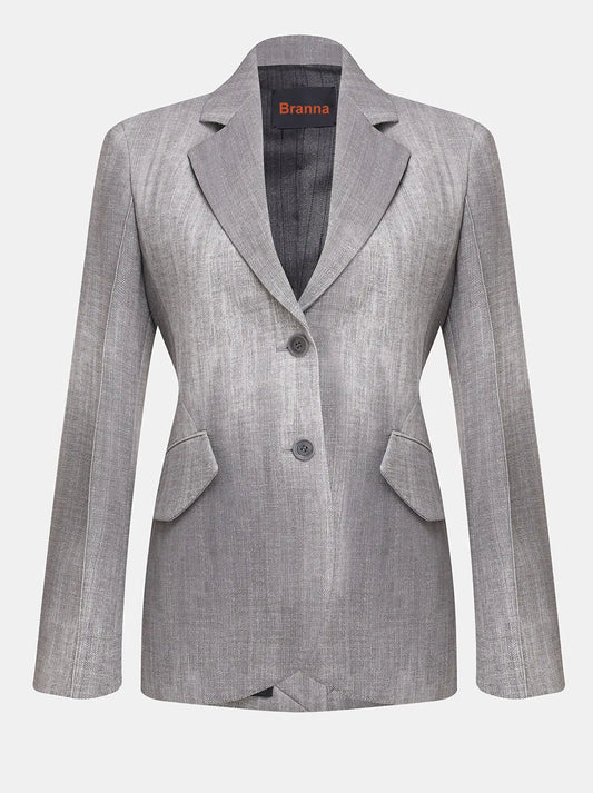 Grey-Blend Single-Breasted Woven Blazer - Branna Couture