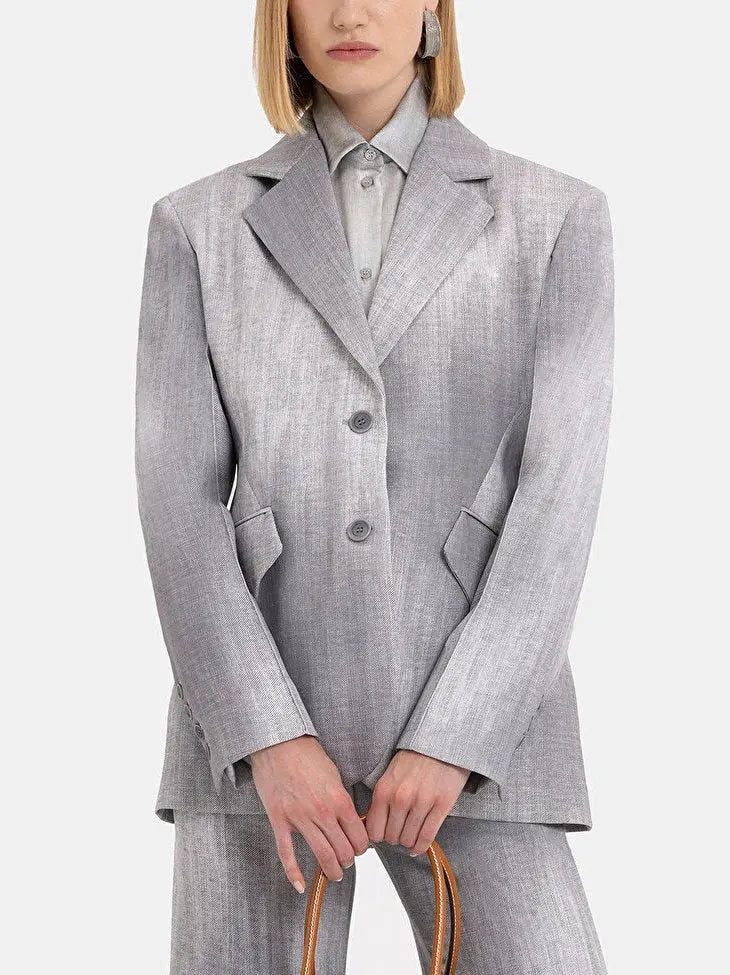 Grey-Blend Single-Breasted Woven Blazer - Branna Couture