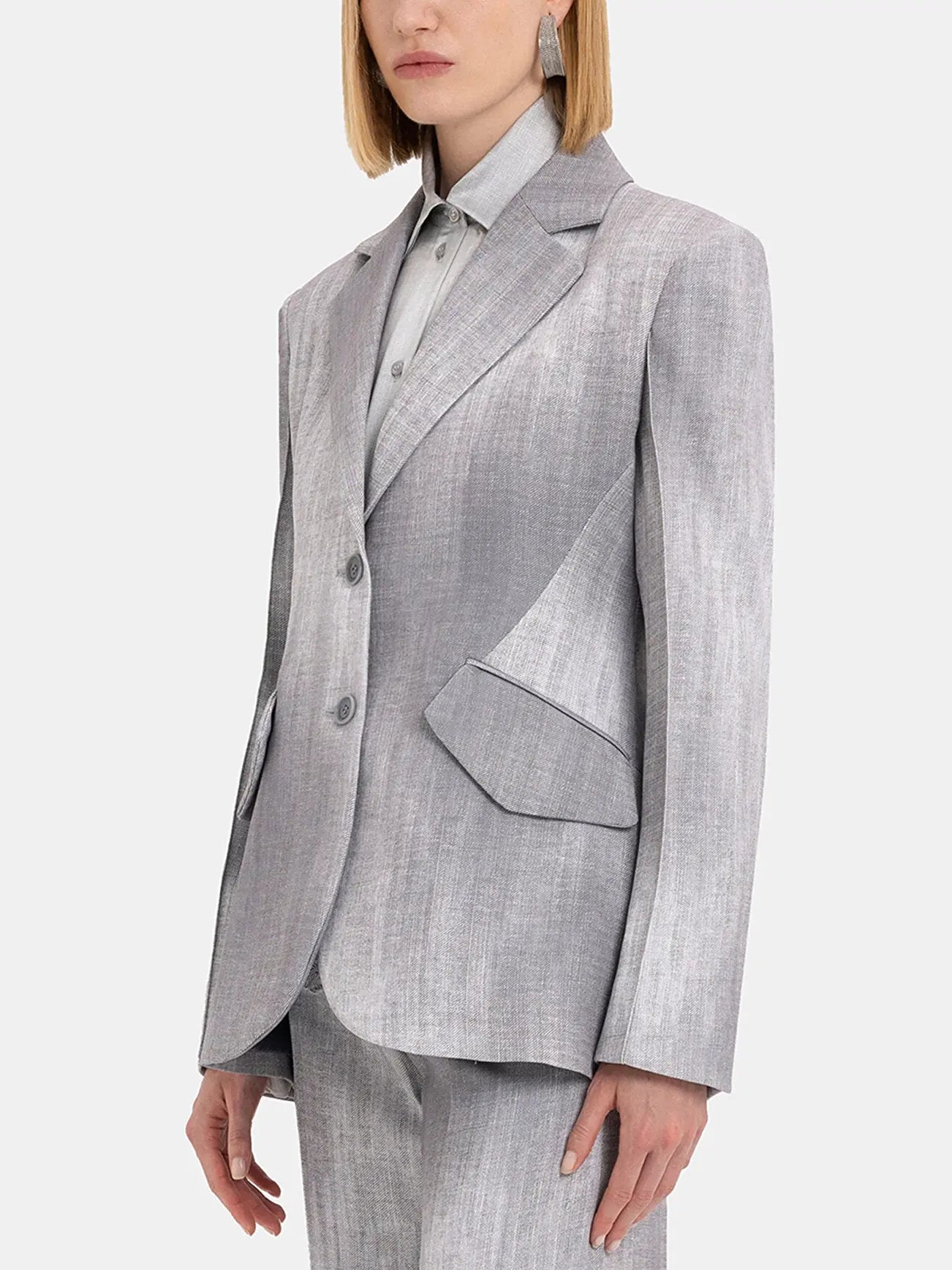 Grey-Blend Single-Breasted Woven Blazer - Branna Couture