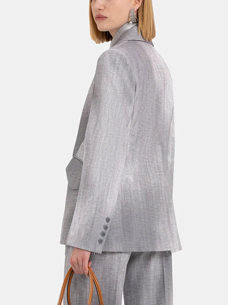 Grey-Blend Single-Breasted Woven Blazer - Branna Couture