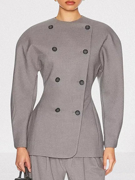Grey Double-Breasted Balloon-Sleeve Blazer - Small - Jackets