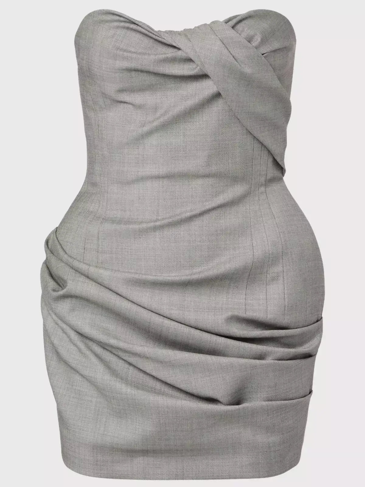 Grey Strapless Draped Ruched Mini Dress - Dresses