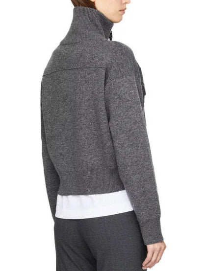 Grey Cashmere Knit Jacket with Zipper Pull - Jackets