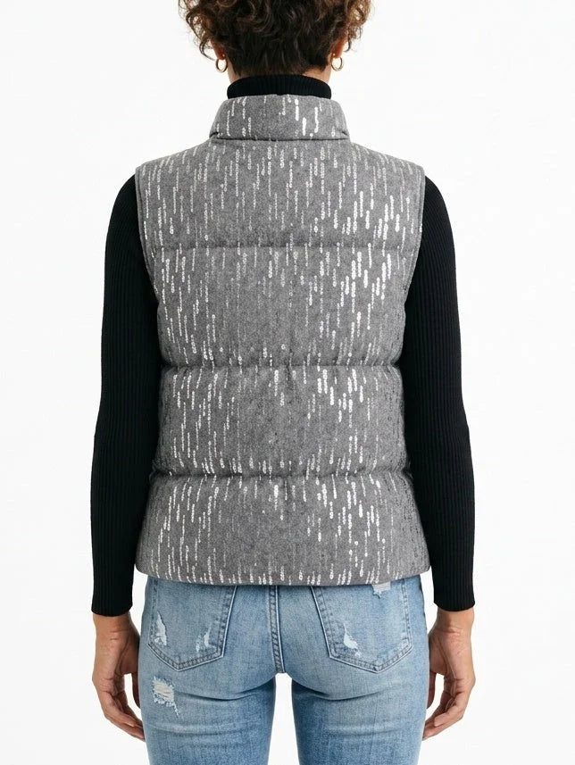 Grey Quilted Vest with Sequin Detailing - Jackets