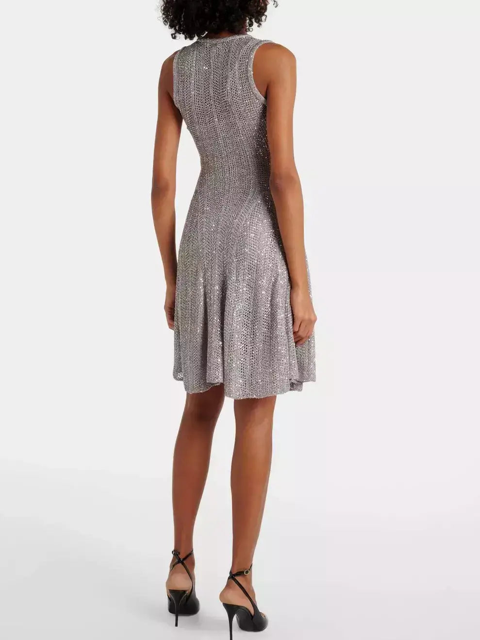 Grey Sequin Knit Fit and Flare Mini Dress - Dresses