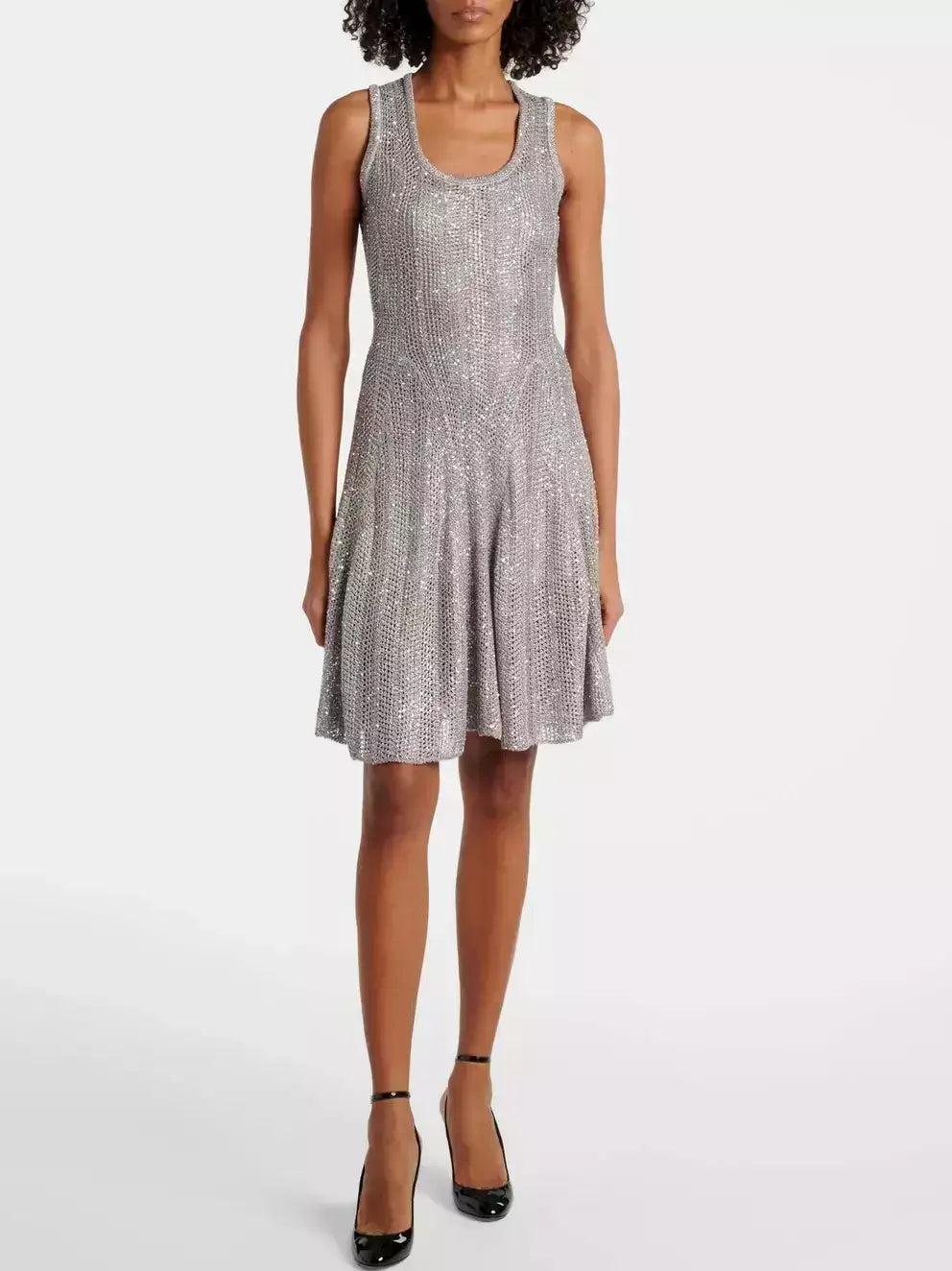 Grey Sequin Knit Fit and Flare Mini Dress - Dresses