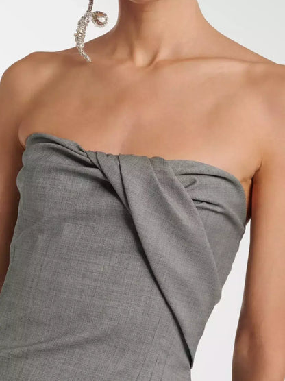 Grey Strapless Draped Ruched Mini Dress - Dresses