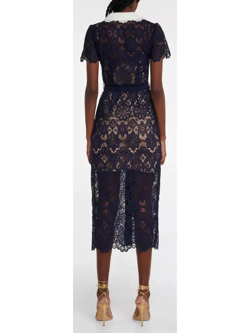 Guipure Lace Midi Dress - Branna Couture