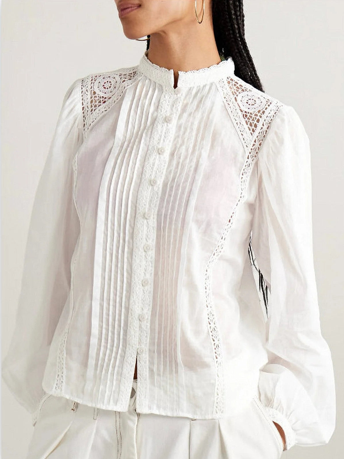 Guipure Lace-Trim Blouse and Ruffled Short Set - Suits & Sets