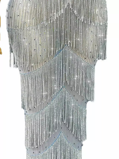 Halter Beaded Fringe Maxi Dress - Dresses