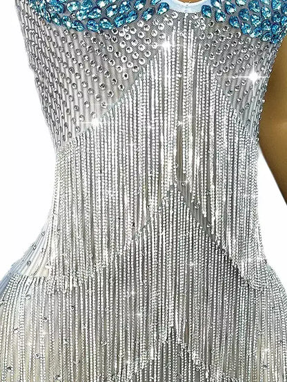 Halter Beaded Fringe Maxi Dress - Dresses