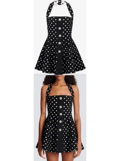 Halterneck Dress in a Polka-Dot Jacquard Knit - Branna Couture