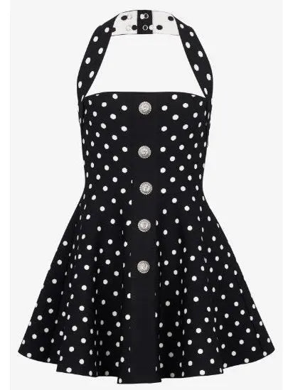 Halterneck Dress in a Polka-Dot Jacquard Knit - Branna Couture