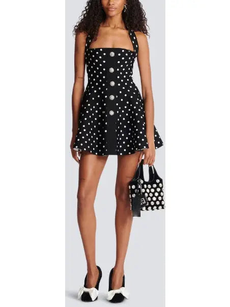 Halterneck Dress in a Polka-Dot Jacquard Knit - Branna Couture