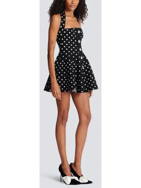 Halterneck Dress in a Polka-Dot Jacquard Knit - Branna Couture